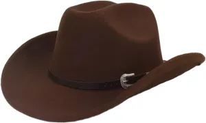 Western Cowboy Hat for Men Women Felt Wide Brim Classic Outdoor Fedora Hats, Cowboy Cowgirl Hats with Belt Buckle
