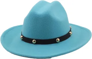 Women Men Winter Woolen Fedoras Hat Top Jazz Hat Round Caps Bowler Hats Lake Blue
