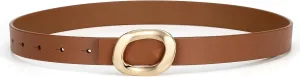 Womens Belt Leather Skinny Thin Waist Belt with Gold Oval Buckle for Dress Pants